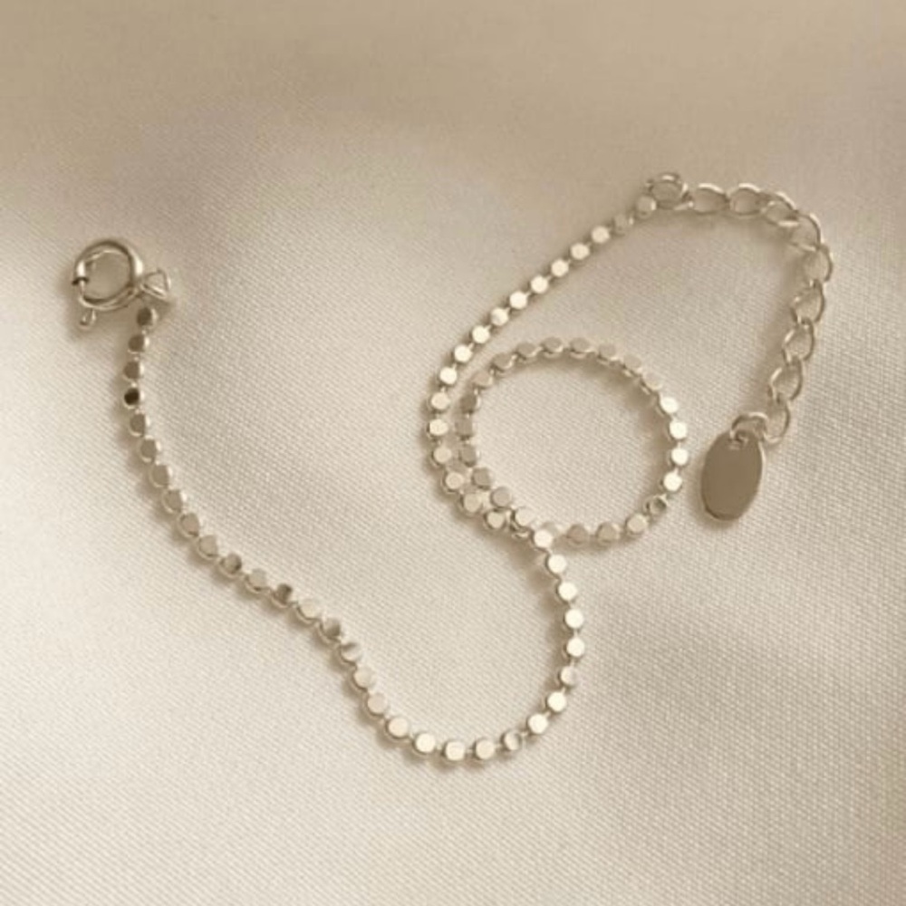 925 Sterling Silver Round Minimalist Flat Bead Anklet E2328